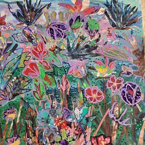 ART ORIGINAL 12X14 CAMVAS MIXED MEDIA : PAPER ACRYLIC INKS ABSTRACT American Exp